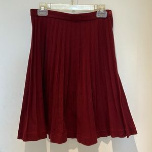 Vintage burgundy wool accordion pleat knee-length skirt, size S